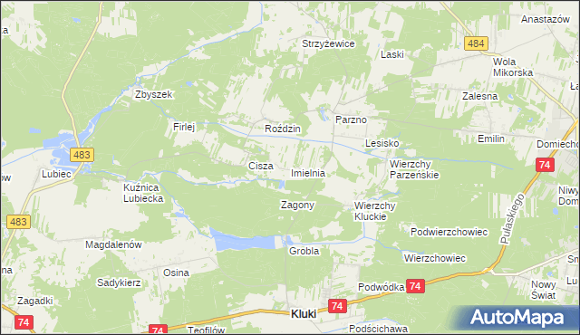 mapa Imielnia gmina Kluki, Imielnia gmina Kluki na mapie Targeo