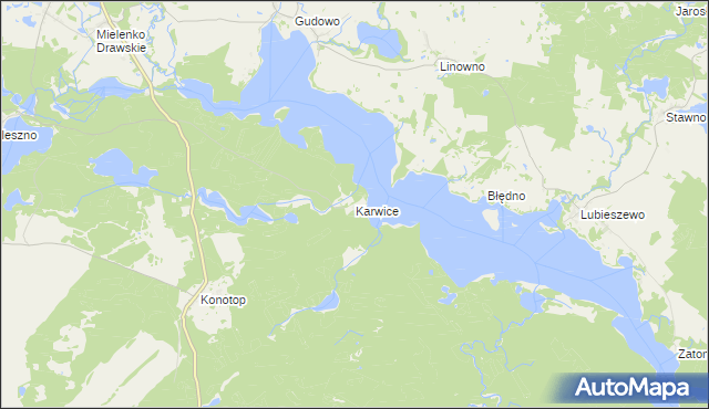 mapa Karwice gmina Drawsko Pomorskie, Karwice gmina Drawsko Pomorskie na mapie Targeo