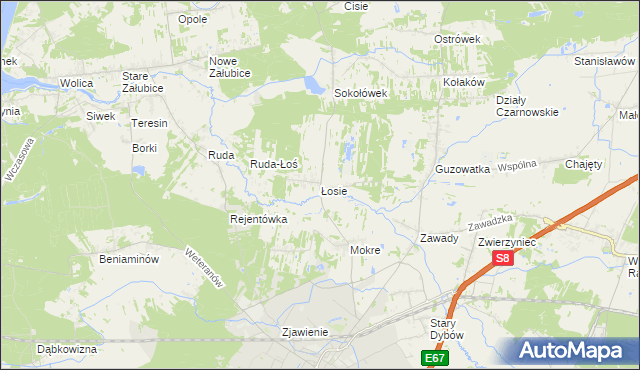 mapa Łosie gmina Radzymin, Łosie gmina Radzymin na mapie Targeo