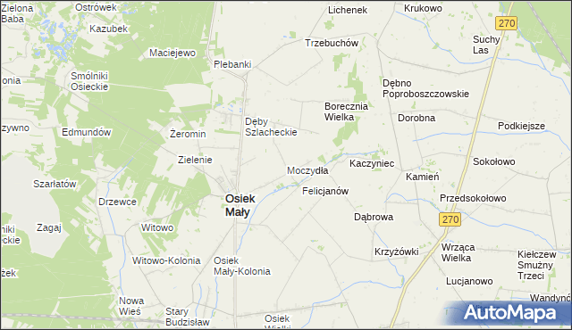 mapa Moczydła gmina Osiek Mały, Moczydła gmina Osiek Mały na mapie Targeo