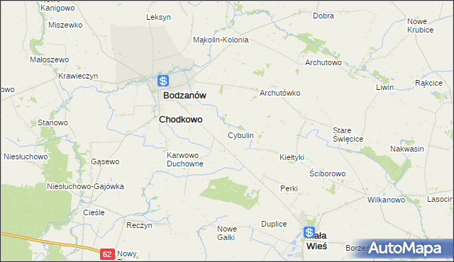 mapa Cybulin gmina Bodzanów, Cybulin gmina Bodzanów na mapie Targeo