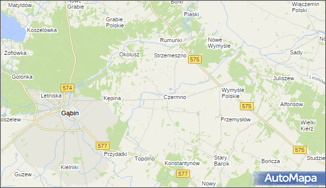 mapa Czermno gmina Gąbin, Czermno gmina Gąbin na mapie Targeo