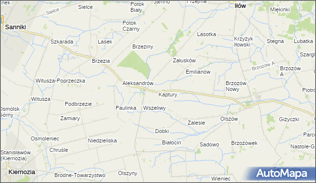 mapa Kaptury gmina Iłów, Kaptury gmina Iłów na mapie Targeo