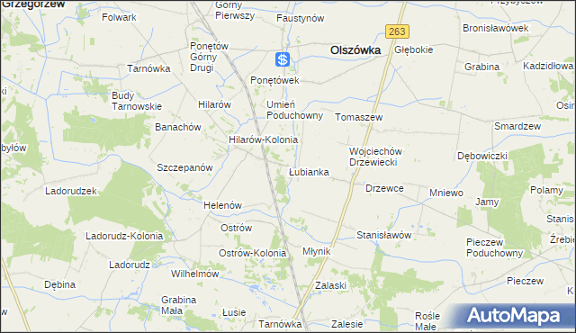 mapa Łubianka gmina Olszówka, Łubianka gmina Olszówka na mapie Targeo