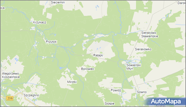 mapa Ratajki gmina Sianów, Ratajki gmina Sianów na mapie Targeo