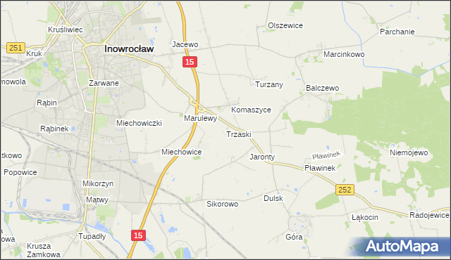 mapa Trzaski gmina Inowrocław, Trzaski gmina Inowrocław na mapie Targeo