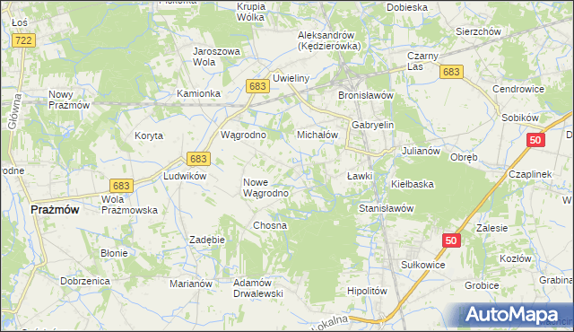 mapa Biały Ług gmina Prażmów, Biały Ług gmina Prażmów na mapie Targeo