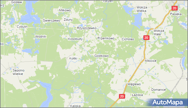 mapa Gostkowo gmina Biały Bór, Gostkowo gmina Biały Bór na mapie Targeo