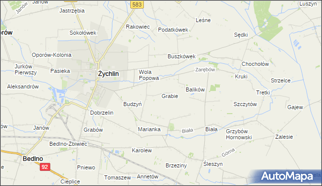 mapa Grabie gmina Żychlin, Grabie gmina Żychlin na mapie Targeo