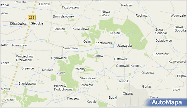 mapa Janów gmina Grabów, Janów gmina Grabów na mapie Targeo