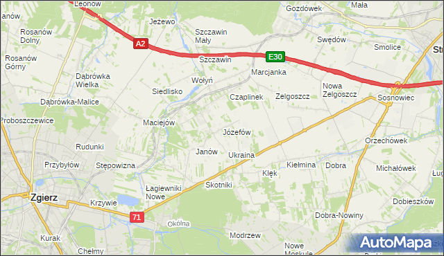 mapa Józefów gmina Zgierz, Józefów gmina Zgierz na mapie Targeo