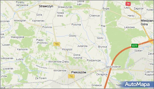 mapa Julianów gmina Piekoszów, Julianów gmina Piekoszów na mapie Targeo