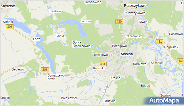mapa Ludwikowo gmina Mosina, Ludwikowo gmina Mosina na mapie Targeo