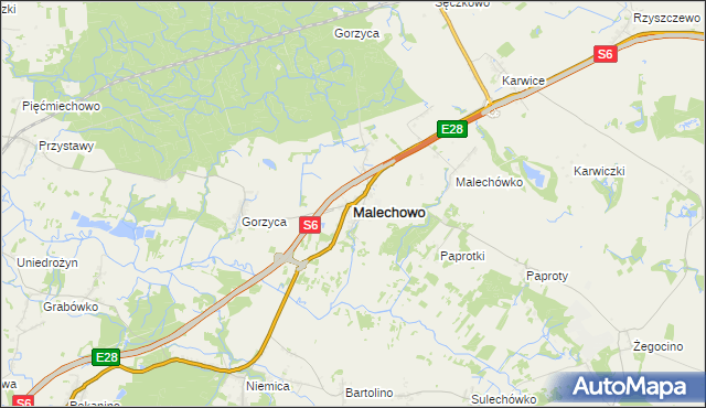 mapa Malechowo powiat sławieński, Malechowo powiat sławieński na mapie Targeo