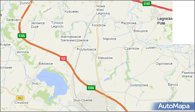 mapa Małuszów gmina Męcinka, Małuszów gmina Męcinka na mapie Targeo