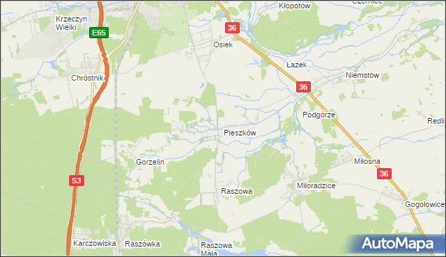 mapa Pieszków gmina Lubin, Pieszków gmina Lubin na mapie Targeo