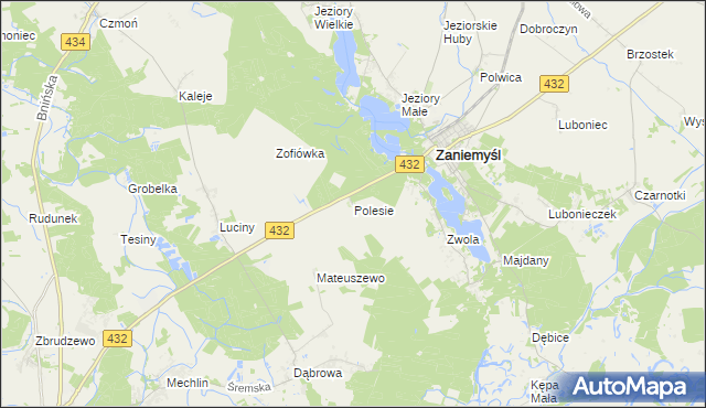 mapa Polesie gmina Zaniemyśl, Polesie gmina Zaniemyśl na mapie Targeo