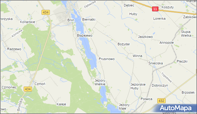 mapa Prusinowo gmina Kórnik, Prusinowo gmina Kórnik na mapie Targeo