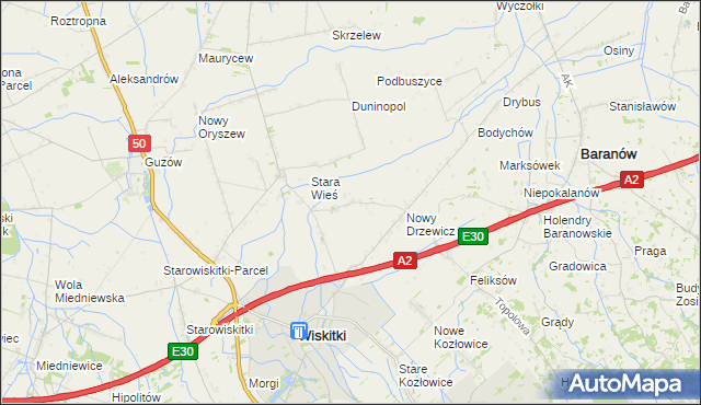 mapa Stary Drzewicz, Stary Drzewicz na mapie Targeo