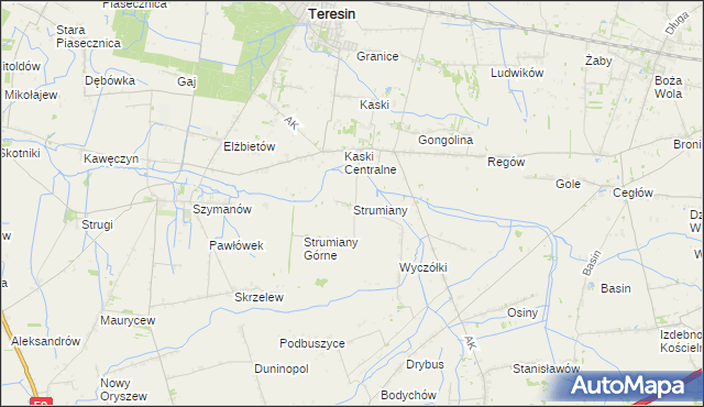 mapa Strumiany gmina Baranów, Strumiany gmina Baranów na mapie Targeo