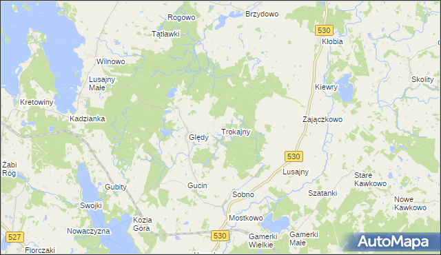 mapa Trokajny gmina Łukta, Trokajny gmina Łukta na mapie Targeo