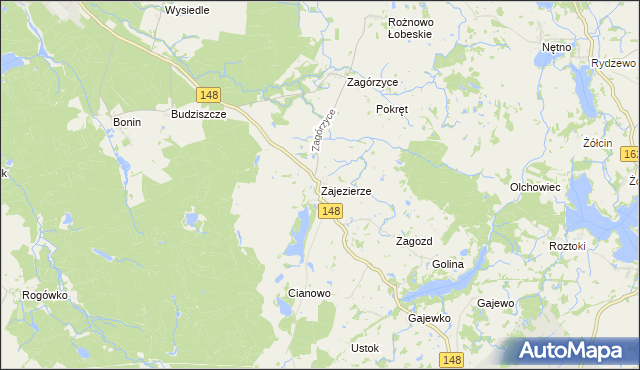 mapa Zajezierze gmina Łobez, Zajezierze gmina Łobez na mapie Targeo