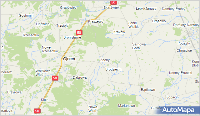 mapa Żochy gmina Ojrzeń, Żochy gmina Ojrzeń na mapie Targeo