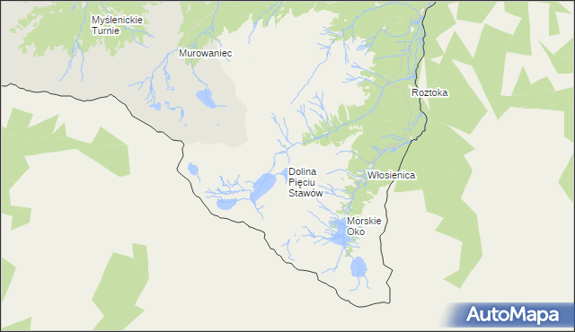 mapa Dolina Pięciu Stawów, Dolina Pięciu Stawów na mapie Targeo