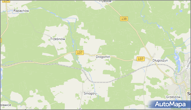 mapa Drogomin gmina Sulęcin, Drogomin gmina Sulęcin na mapie Targeo