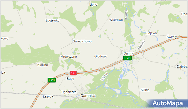 mapa Głodowo gmina Damnica, Głodowo gmina Damnica na mapie Targeo