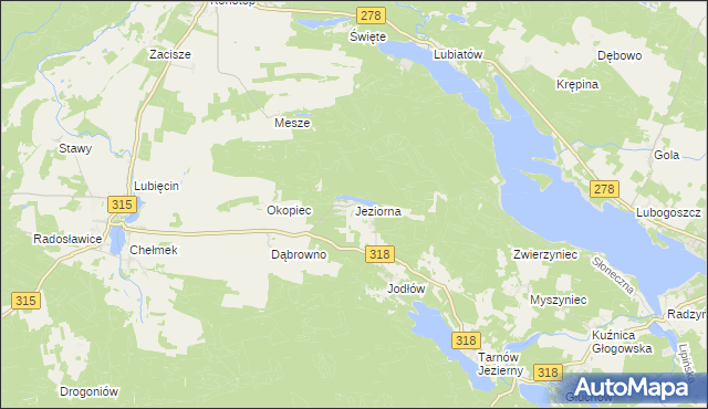 mapa Jeziorna gmina Nowa Sól, Jeziorna gmina Nowa Sól na mapie Targeo