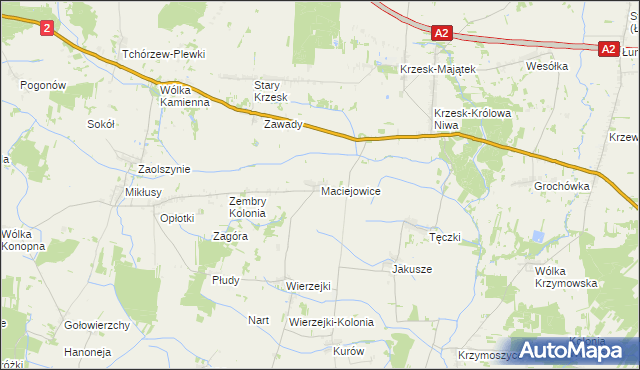 mapa Maciejowice gmina Zbuczyn, Maciejowice gmina Zbuczyn na mapie Targeo