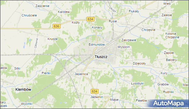 mapa Tłuszcz powiat wołomiński, Tłuszcz powiat wołomiński na mapie Targeo