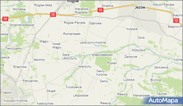 mapa Władysławowo gmina Jeżów, Władysławowo gmina Jeżów na mapie Targeo