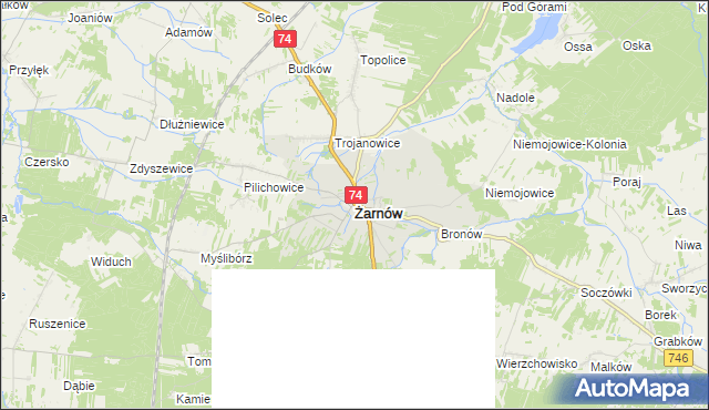 mapa Żarnów powiat opoczyński, Żarnów powiat opoczyński na mapie Targeo