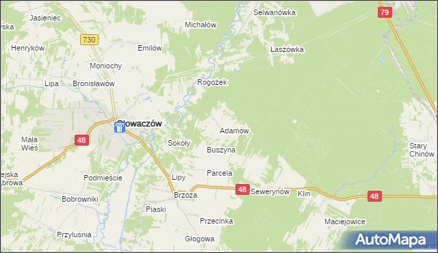 mapa Adamów gmina Głowaczów, Adamów gmina Głowaczów na mapie Targeo