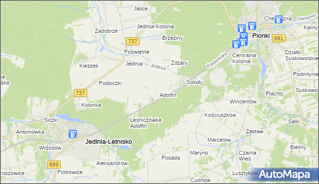 mapa Adolfin gmina Pionki, Adolfin gmina Pionki na mapie Targeo