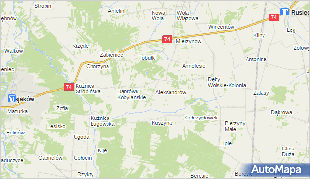 mapa Aleksandrów gmina Rusiec, Aleksandrów gmina Rusiec na mapie Targeo