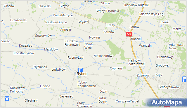 mapa Aleksandrów gmina Rybno, Aleksandrów gmina Rybno na mapie Targeo