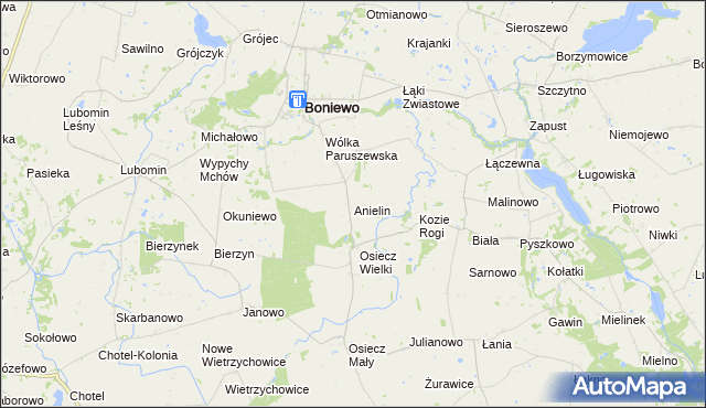 mapa Anielin gmina Boniewo, Anielin gmina Boniewo na mapie Targeo