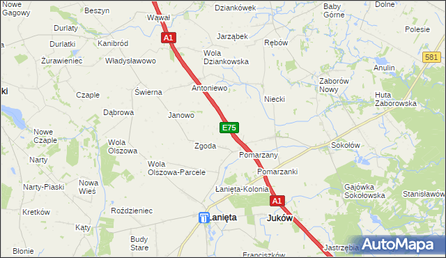 mapa Anielin gmina Łanięta, Anielin gmina Łanięta na mapie Targeo