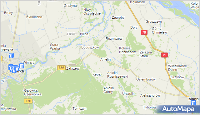 mapa Anielin gmina Magnuszew, Anielin gmina Magnuszew na mapie Targeo