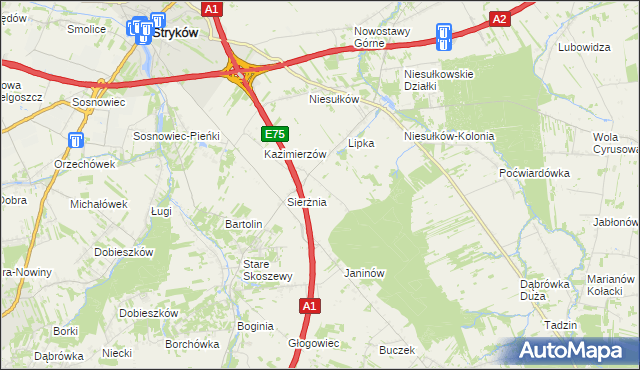 mapa Anielin gmina Stryków, Anielin gmina Stryków na mapie Targeo