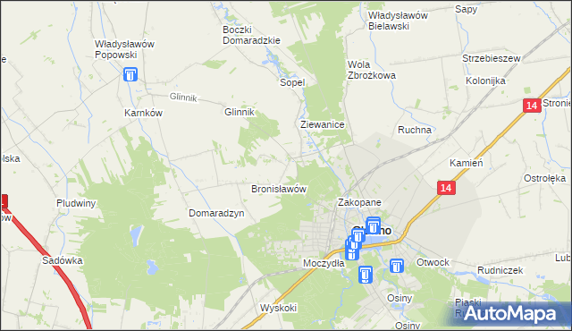 mapa Antoniew gmina Głowno, Antoniew gmina Głowno na mapie Targeo