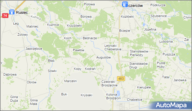 mapa Augustów gmina Rząśnia, Augustów gmina Rząśnia na mapie Targeo