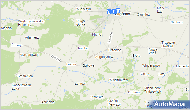 mapa Augustynów gmina Zagórów, Augustynów gmina Zagórów na mapie Targeo