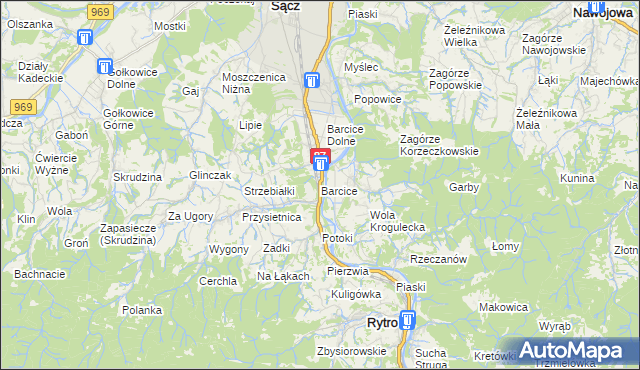 mapa Barcice gmina Stary Sącz, Barcice gmina Stary Sącz na mapie Targeo
