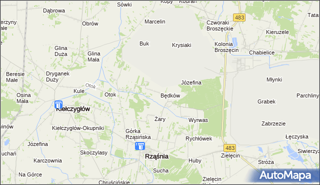 mapa Będków gmina Rząśnia, Będków gmina Rząśnia na mapie Targeo