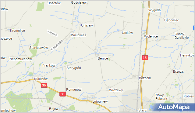 mapa Benice gmina Krotoszyn, Benice gmina Krotoszyn na mapie Targeo