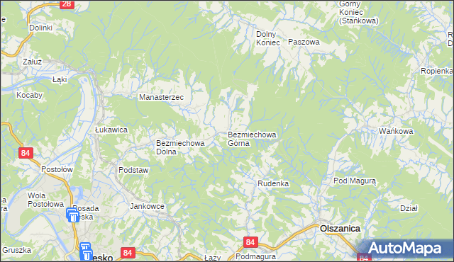 mapa Bezmiechowa Górna, Bezmiechowa Górna na mapie Targeo